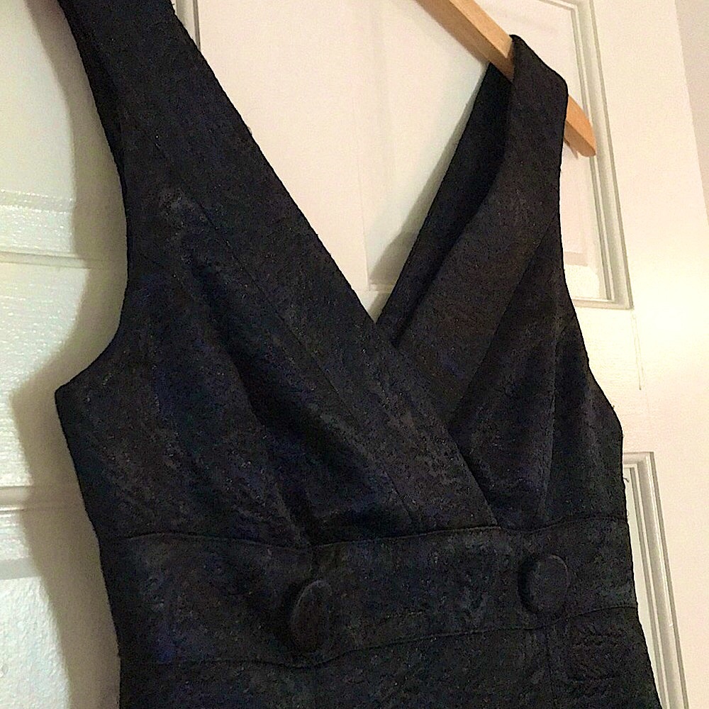 Bebe mini dress black with dark blue and metallic accents